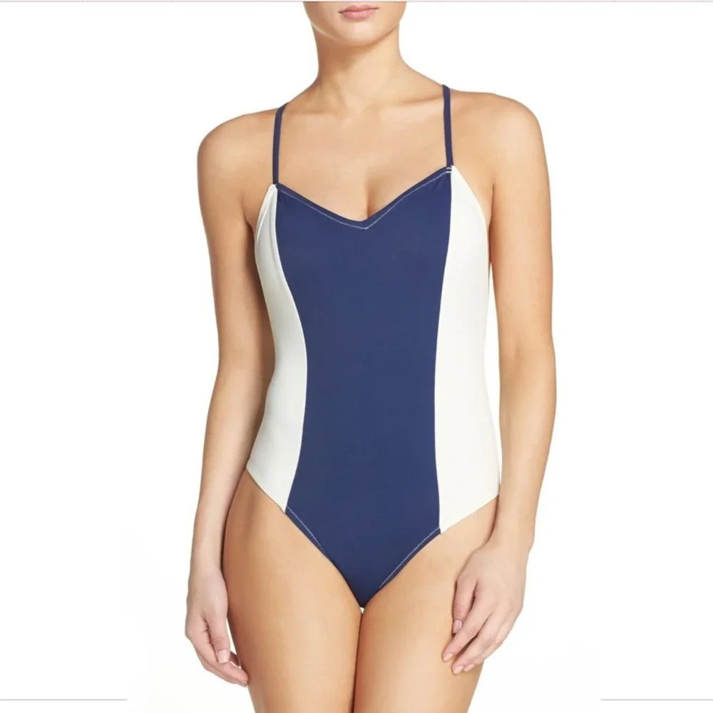 NWT $158 SOLID & STRIPED Diana Colorblock One-Piece Swimsuit [SZ Small‎ ]
